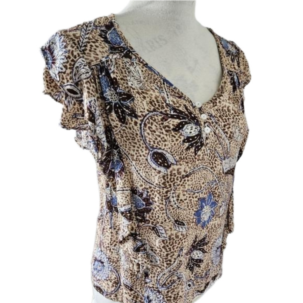 💙Rachel Zoe' blouse blue/ tan ruffles lightweight size small 💙 - Picture 3 of 12